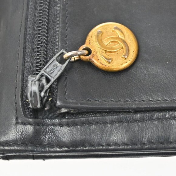 CHANEL CC Logo Bifold Wallet Leather Black GHW France Vintage 01KB335 - Picture 8 of 16